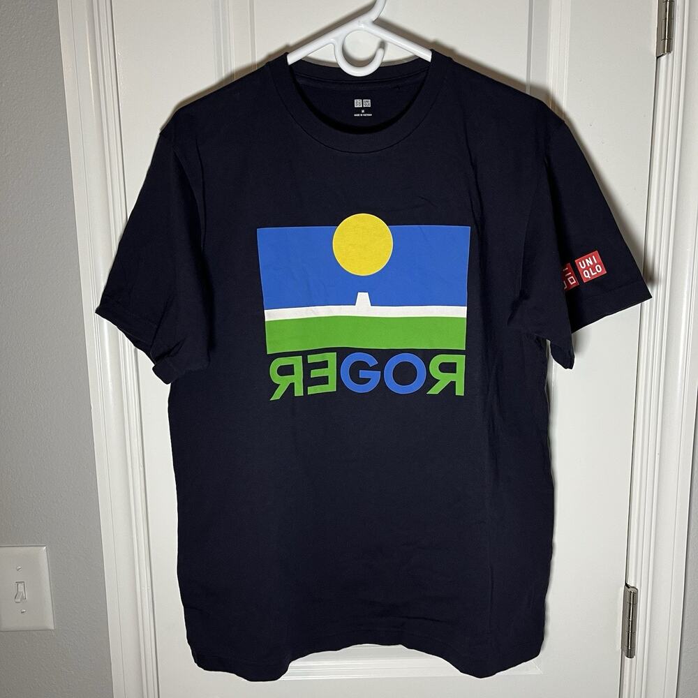 Uniqlo Roger Federer Go Roger T-Shirt Men's M Medium Black US Open Tennis EUC